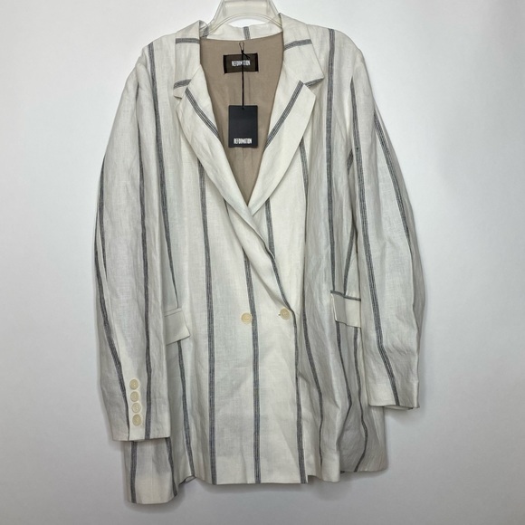Reformation Valero Jacket Blazer Linen Striped 3X